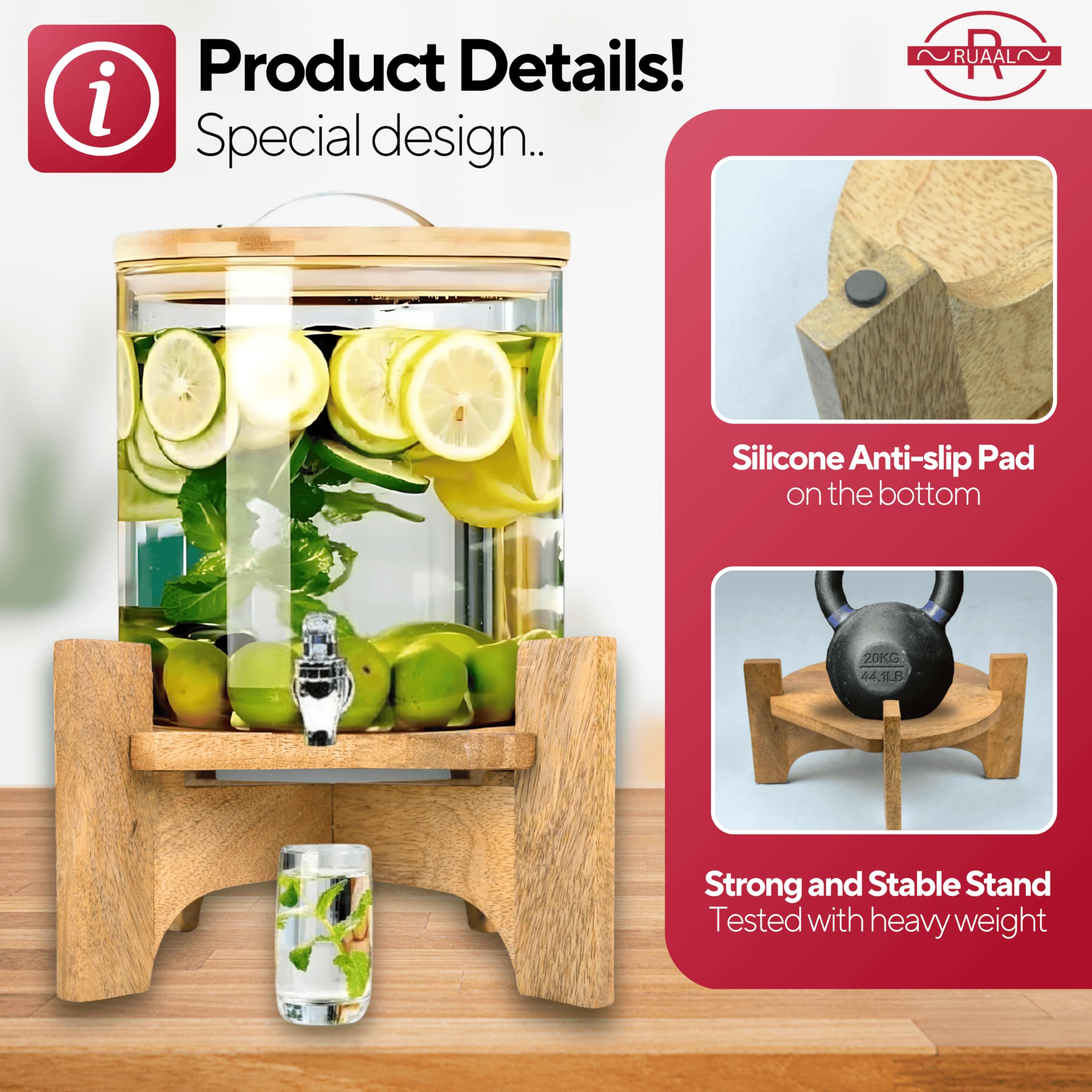 Home Storage Wooden Stand For Kitchen - Versatile Stand For Dispenser, Beverage Dispenser Stand, Durable Drink Dispenser Stand F